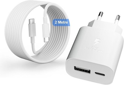 USB-C Ladegerät 25W 2 Port Schnellladegerät 2m Kabel für iPhone iPad Zubehör