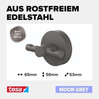 Tesa Bademantelhaken Selbstklebend & Ohne Bohren Grau Matt - Moon Grey Serie