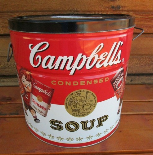 Vintage Large 1997 Campbell's Condensed Soup Tin Bucket handles 11 1/4" x 12" - Picture 4 of 12