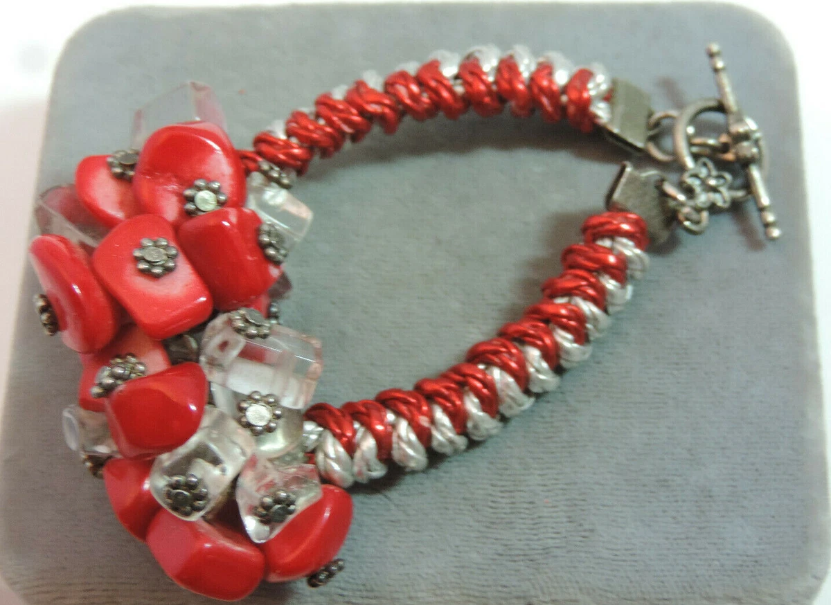 Chunky Rock Quartz Red Bamboo Sea Coral Knotted Cord 6.5