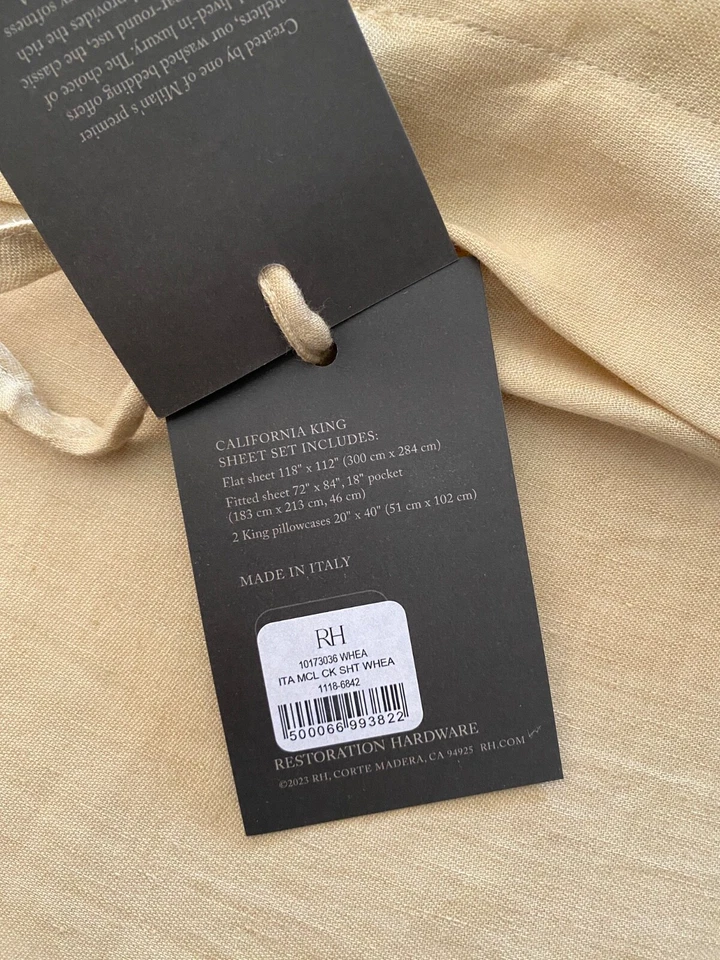 Juego de sábanas diestro italiano melange algodón-lino trigo California talla king precio de venta sugerido por el fabricante 935 USD Foto 4 de 4