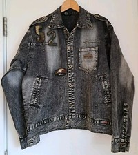 Vintage Patchwork Denim Jacket Stonewash Black Us Army Camo Patches Made In Usa