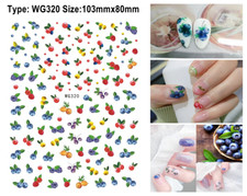 Fruit Nail Sticker Blueberry Strawberry Raspberry Blackbery Cranberry Leaf 3D