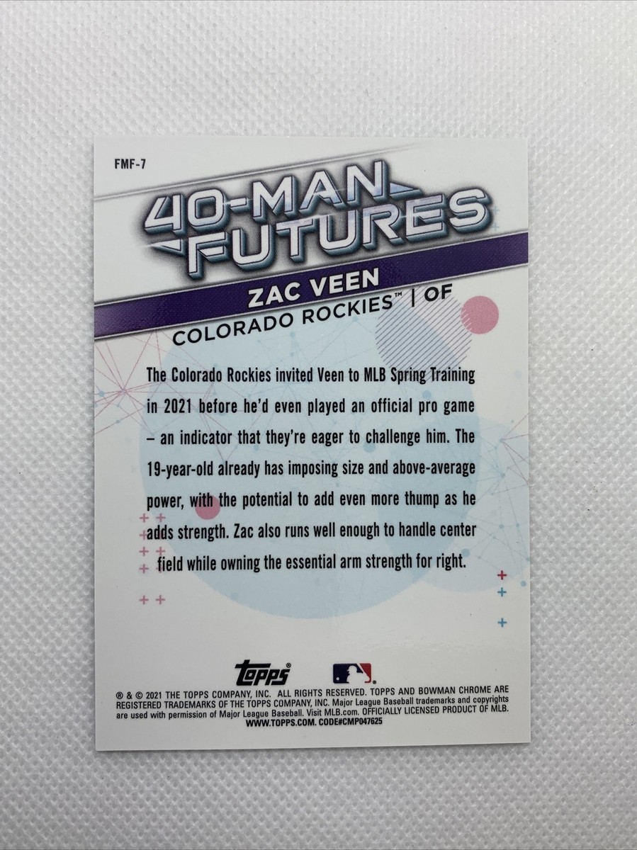 2021 BOWMAN CHROME ZAC VEEN 40-man Futures ATOMIC #33/150 Rockies