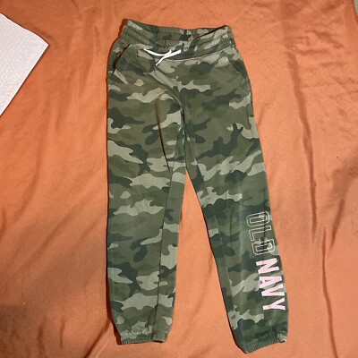 Girls OLD NAVY Green Camo Sweatpants Size Large 10-12 Cotton