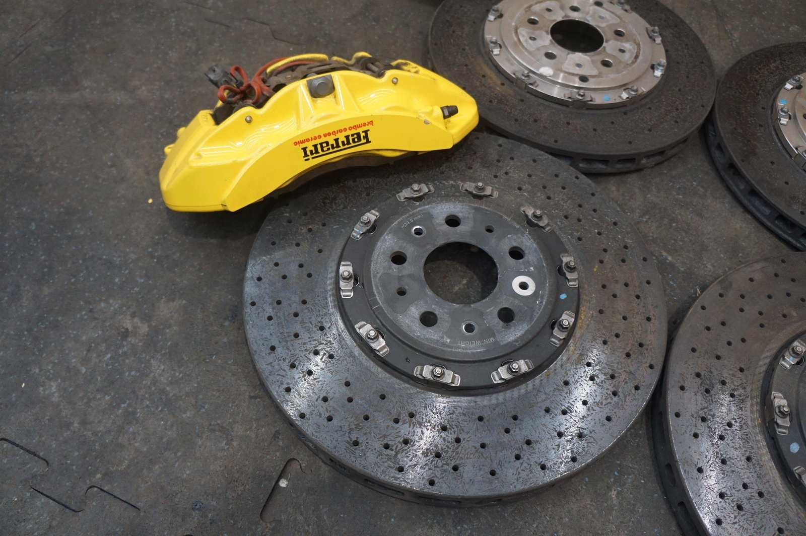 Set Front Rear Ceramic Brake Caliper & Rotor Yellow OEM Ferrari California 08-14