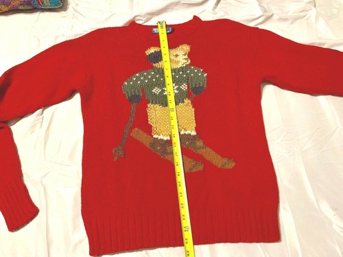 *LIMITADO* POLO Ralph Lauren Rojo Oso Esquí Grande Tejido a Mano Suéter Mediano De Colección - Imagen 9 de 10
