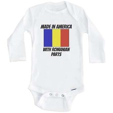 Made In America With Romanian Parts Romania Flag Funny Long Sleeve Baby Bodysuit