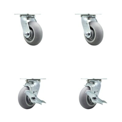 5 Inch SS TPR Donut Tread Swivel Caster Set with Delrin Bearings 2 Brakes SCC