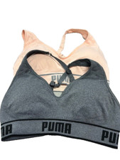 Puma Women  s Medium Impact 2pk Sports Bras Heather Grey/PINK,MEDIUM NWOB