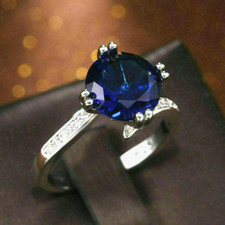 2Ct Round Cut Simulated Blue Sapphire Women's Wedding Ring 14K White Gold Plated