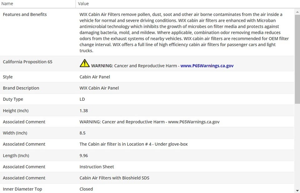 Filtro de aire de cabina WIX para PORSCHE PANAMERA 2020-2023 V8-4,0 L Foto 2 de 4