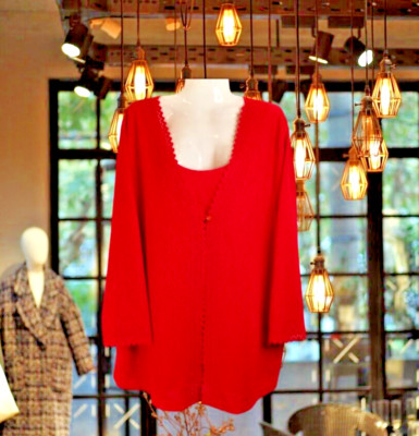 Women's Red Top Cardigan Look Belle Amie  Cutout Design 3/4 Sleeve Size 2X 