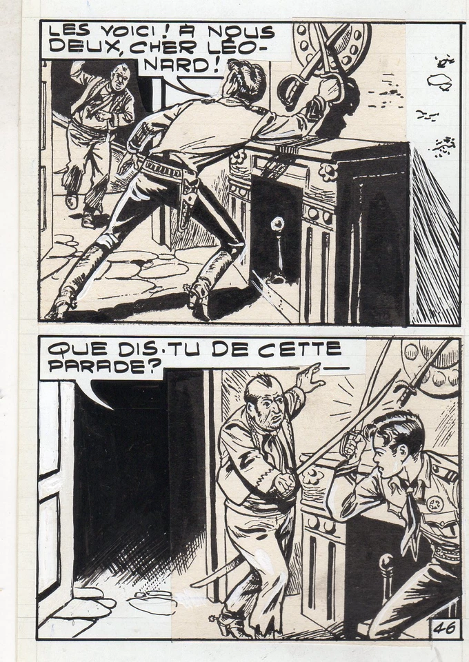 MIKI LE RANGER LES PIRATES PLANCHE  MONTAGE NEVADA LUG 1961 PIECE UNIQUE PAGE 46 - Photo 1/1