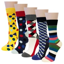Wrapables® Unisex Colorful Designs Trouser Socks (Set of 5), Stripes and Shapes