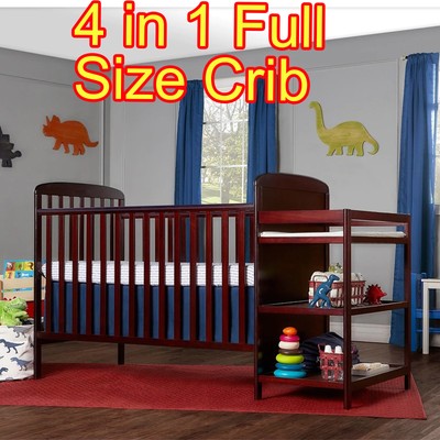 Full Size Crib Changer Cherry Convertible Baby Bed Toddler Kid