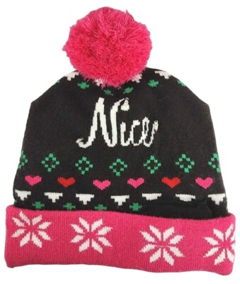 Christmas Ugly Sweater Hat LED Flashing Lights Beanie Hat Naughty Nice Sides
