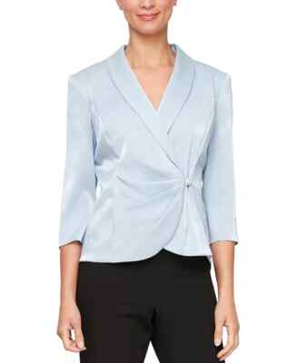 Alex Evenings Structured Shawl-Collar Blouse Women's XL Hydrangea Button Closure