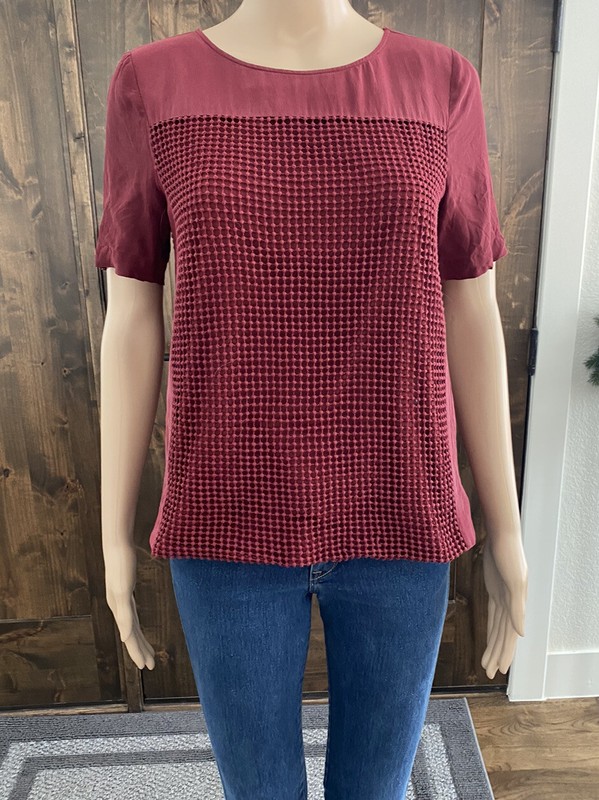 Madewell Womens  Size Small Short Sleeve Burgundy Embroidered Blouse - 022