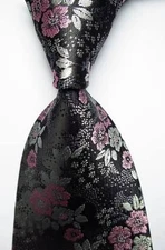 New Classic Floral Black Pink White JACQUARD WOVEN 100% Silk Men's Tie Necktie