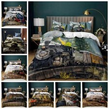 Steam Train Quilt Duvet CoveR Pillowcase Boy Bedding Set Single Double King Size