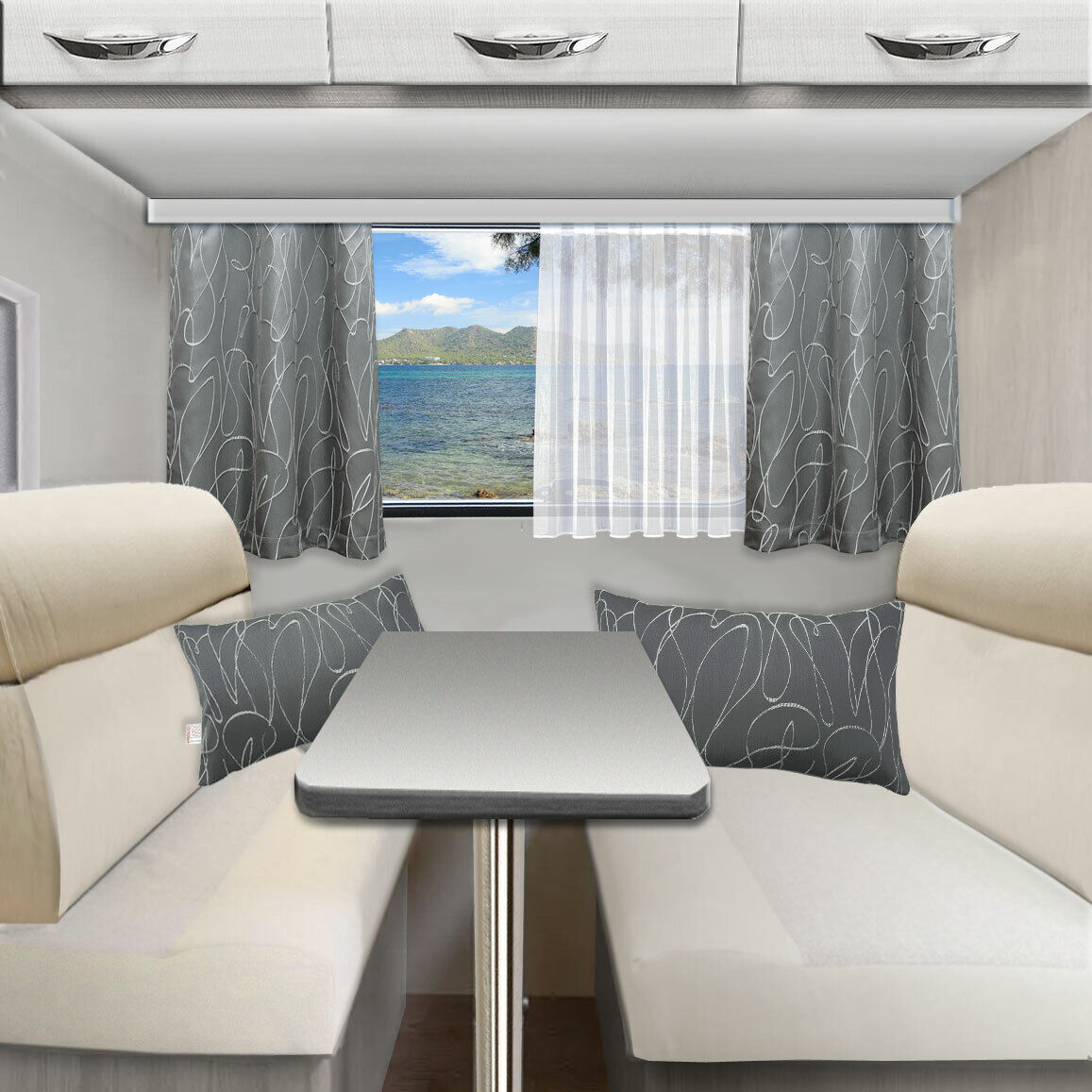 Caravan-Gardine Wohnmobil-Vorhang Joran Grau mit Effektstickerei Höhe Wunschmaß