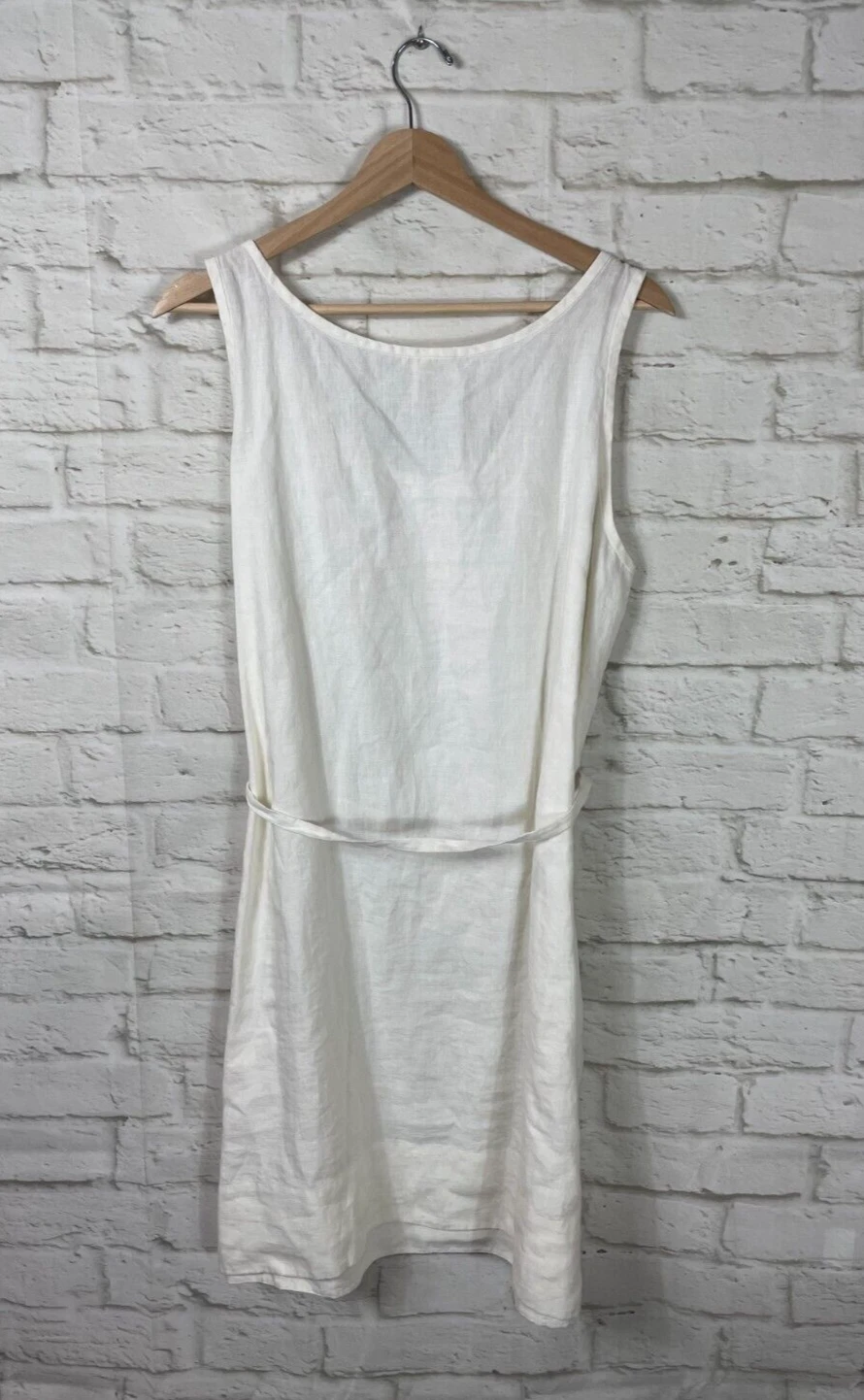 OFF WHITE Abito donna Eileen Fisher bianco sporco senza maniche in lino taglia Petite Large NUOVO