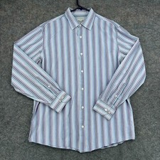 Banana Republic Button Up Shirt Mens XL 17-17.5 White Blue Striped Long Sleeve