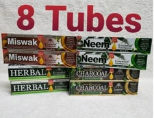 8 Tubes MIX " NEEM MISWAK HERBAL CHARCOAL" By Essential Palace 5 IN 1 Toothpaste
