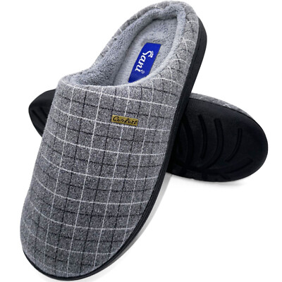 NewDenBer Pantofole da uomo in memory foam, foderate in morbido pile, per interni ed esterni, zoccoli da casa, 3. Grigio (tessuto di lana), 6-7