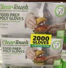 Clear Touch Food Prep Poly Gloves - Latex and Powder Free - One Size Fits Most