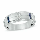 Vera Wang Men's Princess Lab-Created Diamond & Sapphire Wedding 925 Silver Ring
