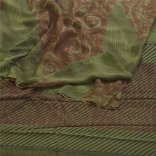 Sanskriti Vintage Sarees Green Pure Georgette Silk Printed Sari 5Yd Craft Fabric