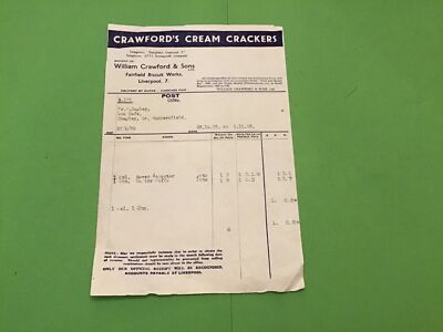 Crawford s Cream Crackers Biscuits Liverpool Butter Puffs 1958 Quittung R43295