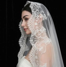 Eyelash Lace Mantilla Cathedral Length Soft Tulle Bridal Wedding Veil Handmade