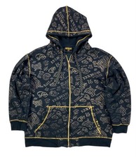 Vintage Y2K SouthPole Black Gold MCMXCI 1991 AOP Full Zip Hoodie Mens Size L