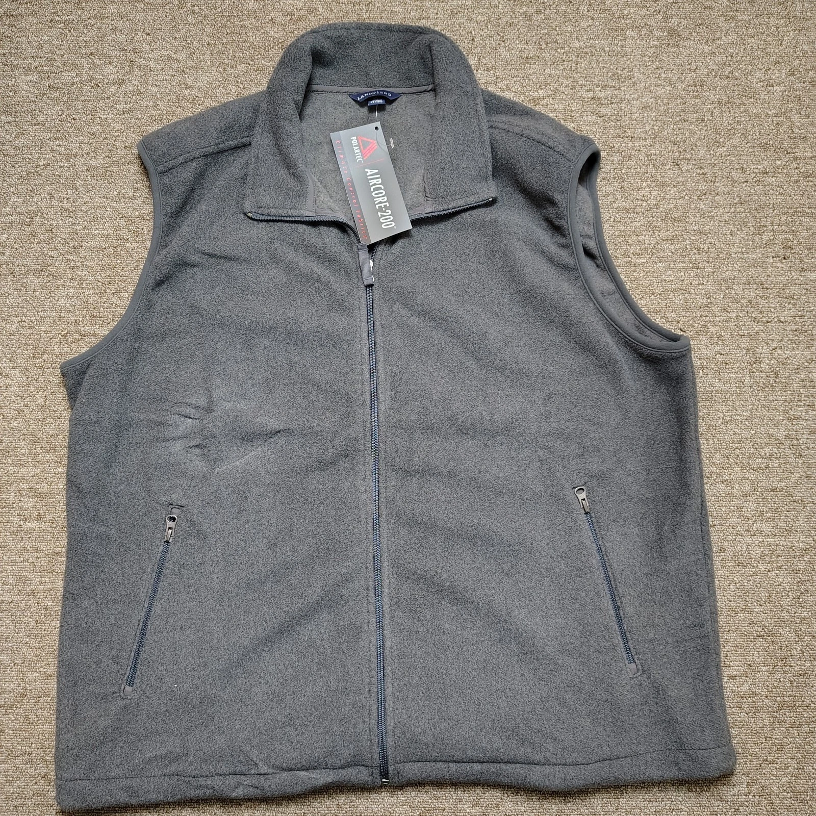 LANDS END Vest Men XL Gray Aircore 200 Polartec Full Zip Fleece Outdoors