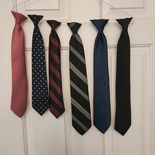 Clip On Neck Tie Lot Of 6 Youth/Tween Size Multicolor Polyester 15" to 18"