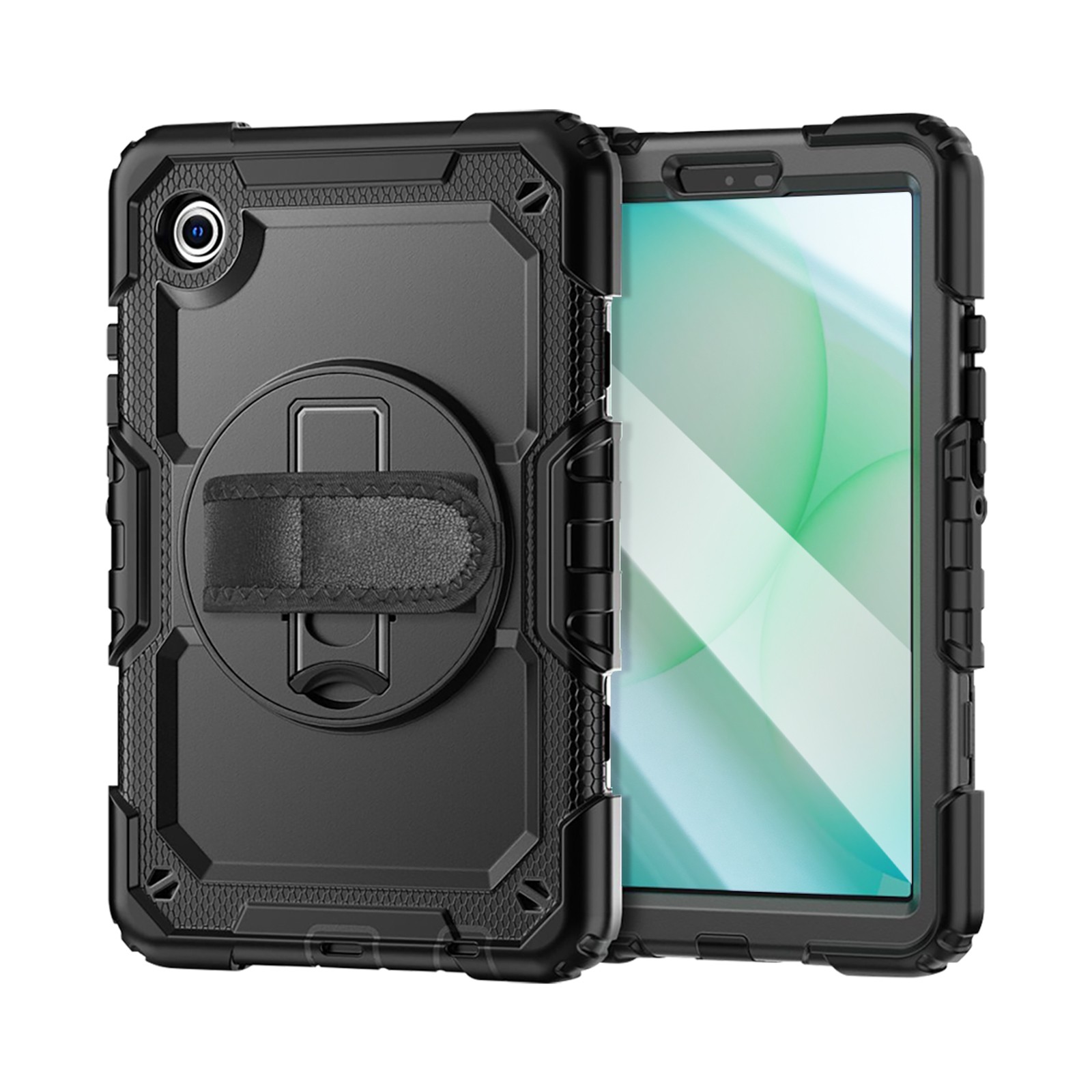 Coque intégrale pour Galaxy Tab A11 noire avec poignée rotative silicone antichoc