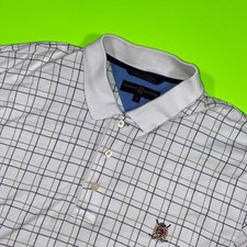 Tommy Hilfiger Golf Mens XL White Green Windowpane Check Cotton Polo Shirt