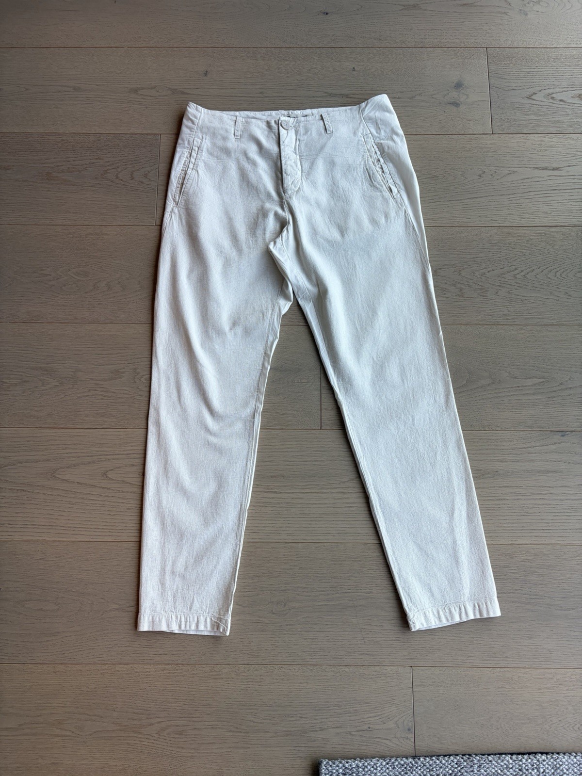 Transit White Pants Flat Front Button Solid Taper… - image 2
