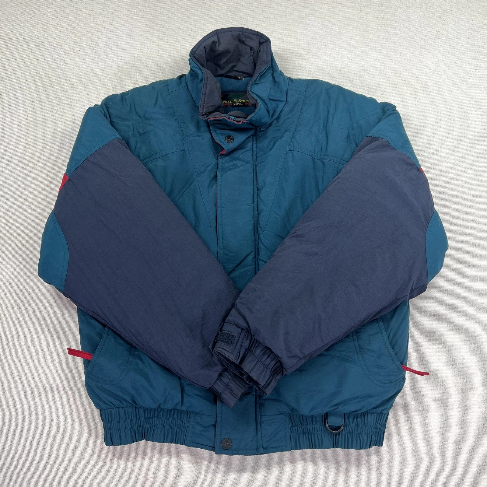 Vintage 90's Field & Stream Jacket Mens M Blue Puffer Colorblock Nylon Outdoor