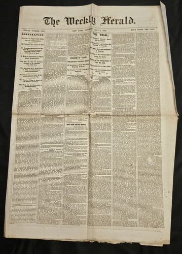 Civil War Newspaper New York Weekly Hearld July 1 1865 Lincoln Trial Sandford