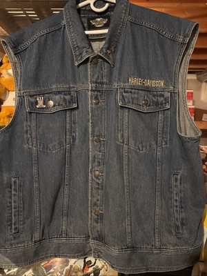 Harley Davidson Genuine Motor Clothes Denim Vest XXL Embroidered Patches #1 Pin