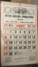 Calendrier vintage 1984 publicitaire tapisserie d'ameublement Ottis Collins Keller, Texas