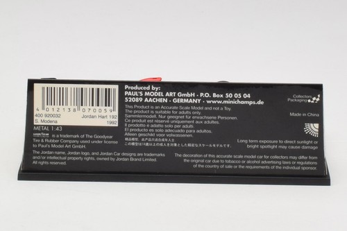 400920032 F1 Jordan Hart 192 S.Modena Race Car 1992 Minichamps 1/43 - Foto 4 di 5