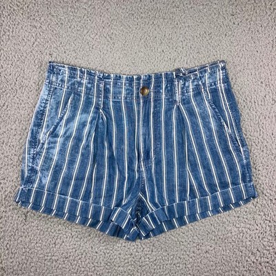 American Eagle Shorts Women 6 Blue White Striped Pleated Paperbag Waist Boho