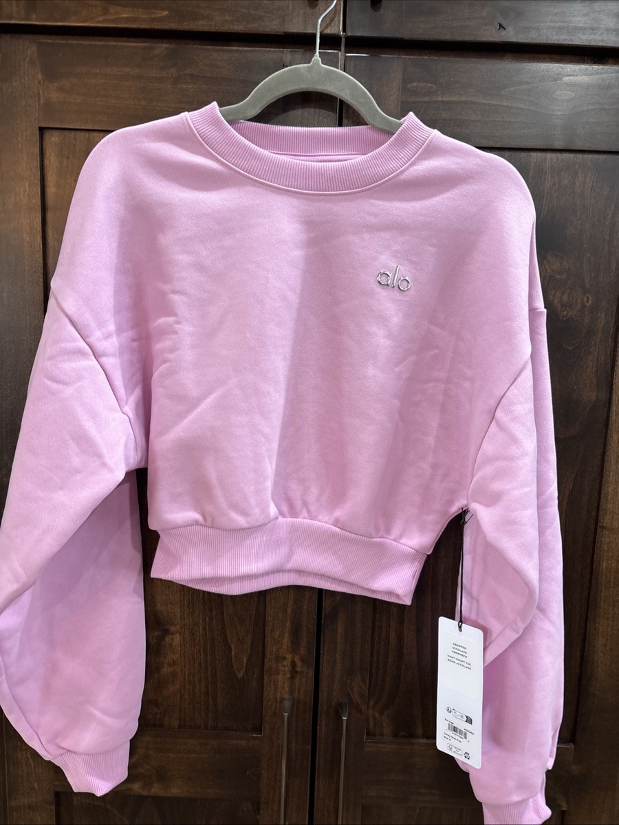 NWT Alo Yoga Cropped Accolade Crewneck Sweatshirt Candy Heart Pink