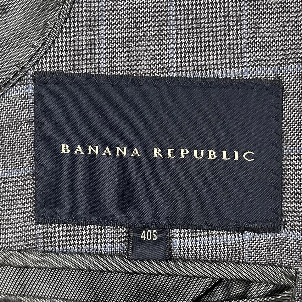 Abrigo Deportivo Banana Republic 40S 100% Lana Gris Glen Cuadros Dos Botones Ventilados Foto 3 de 4