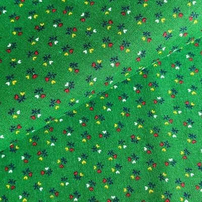 2 YD Vintage Micro Print Heart Flowers Fabric Green Cotton